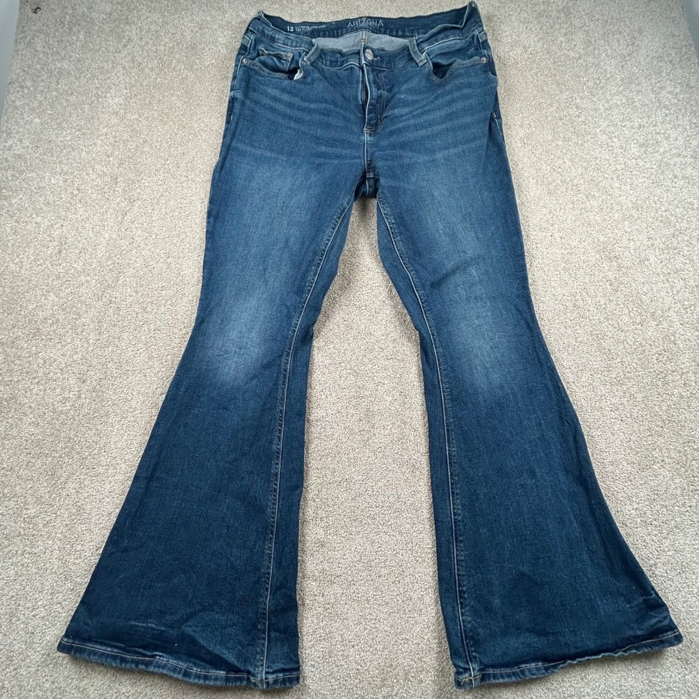 Arizona Jean Co Extreme Low-Rise Y2K Flare Jeans Blue Denim Womens 13 1058
